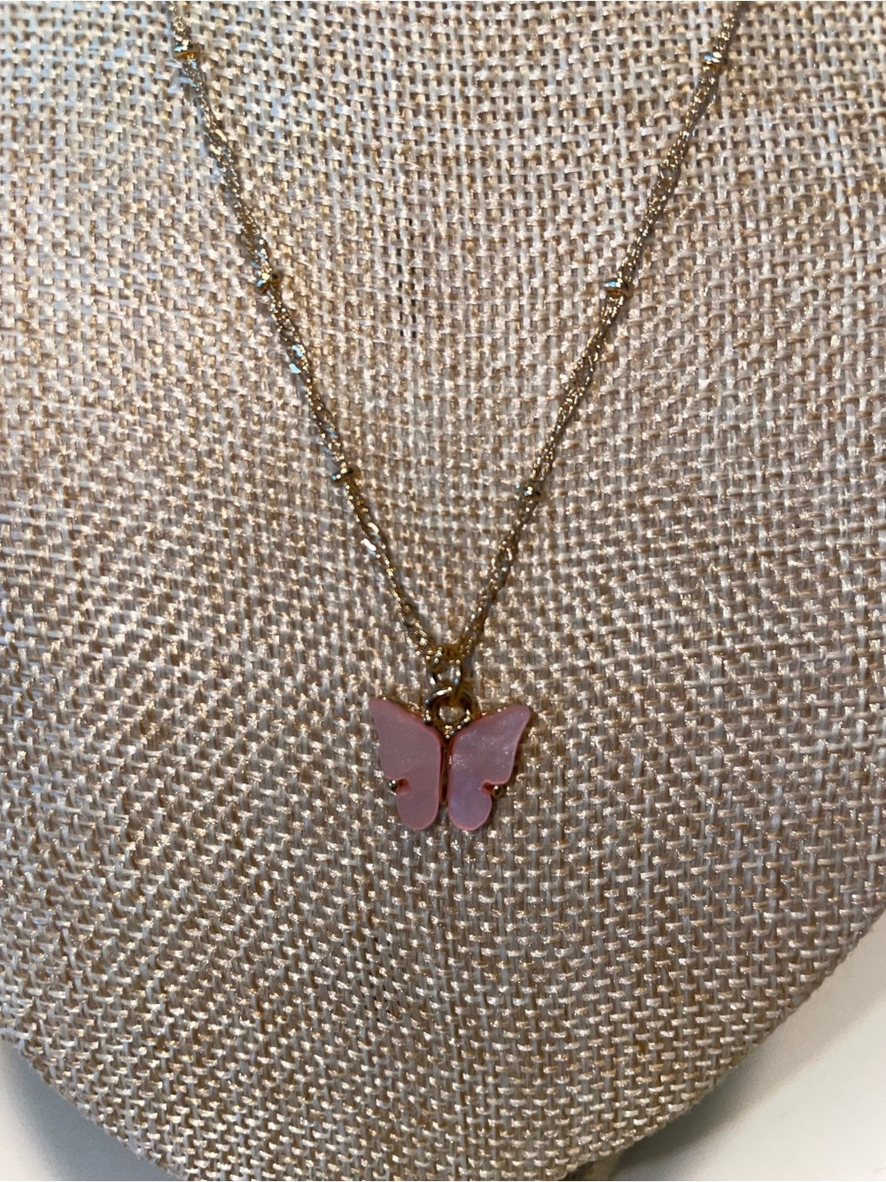 Gold Chain Necklace with Pink Butterfly Pendant